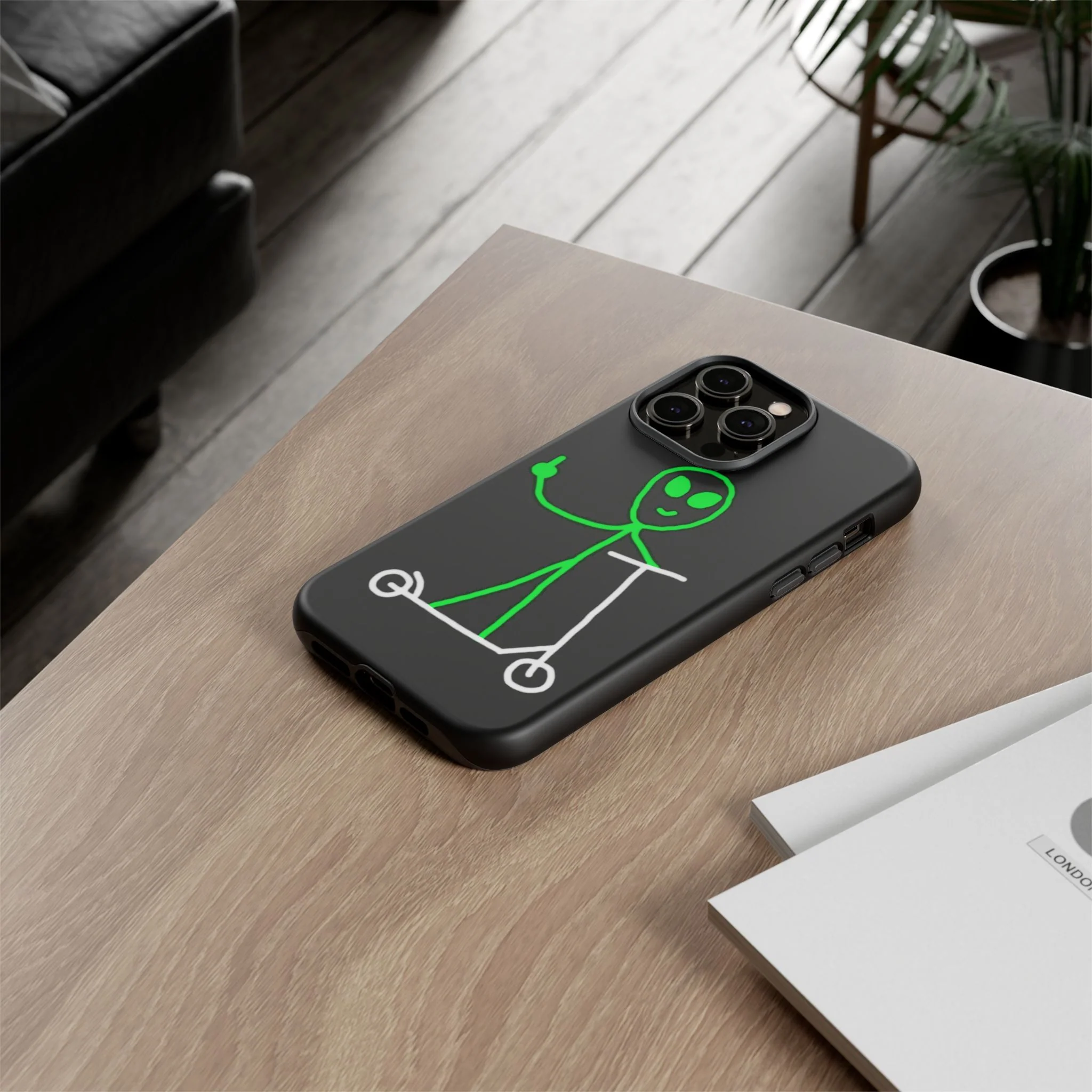 Alien on a Scooter Phone Case (Black) - Image 138