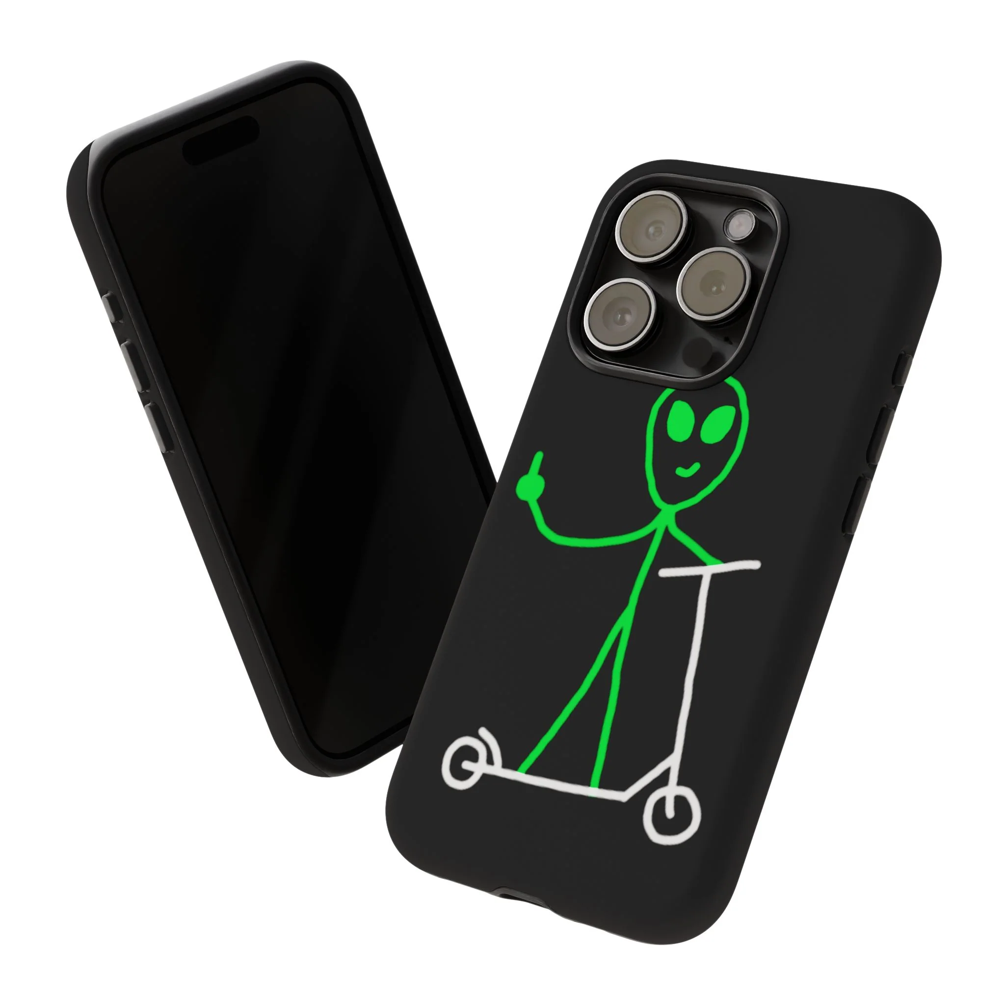 Alien on a Scooter Phone Case (Black) - Image 167